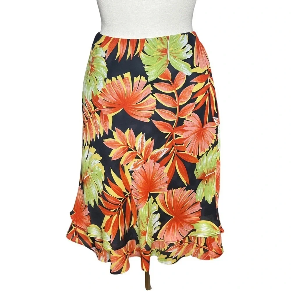 Versailles Layered Stretch Waist Pullover Tropical Floral Skirt S - Picture 3 of 7